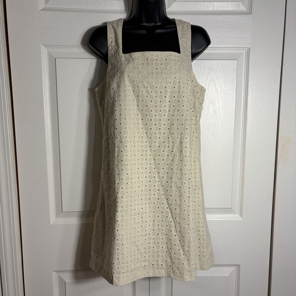 Banana Republic Eyelet Lace Mini Dress Women S Cream Square Neck 100% Cotton